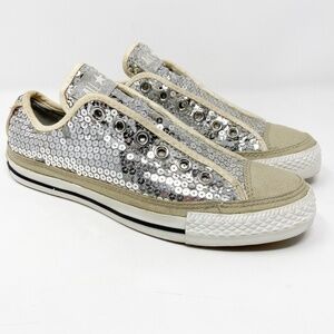 CONVERSE | Silver Sequin Laceless Sneakers